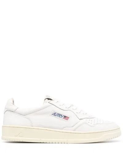 Autry Medalist Low White Sneakers With Suede Inserts And Tonal Heel Tab In Leather Man