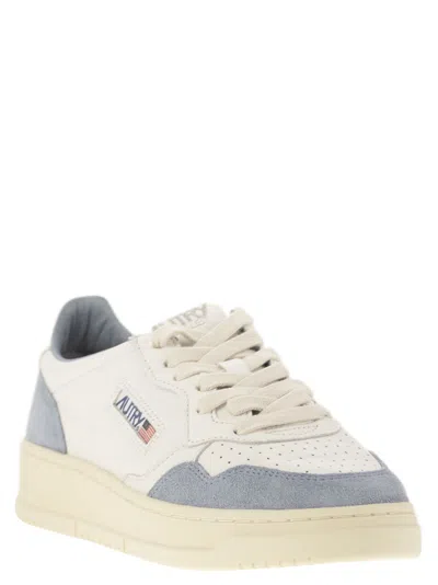 Autry Medalist Low White Leather And Suede Sneakers In Powder In Multi