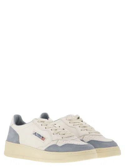 Autry Medalist Low White Leather And Suede Sneakers In Powder In Multi