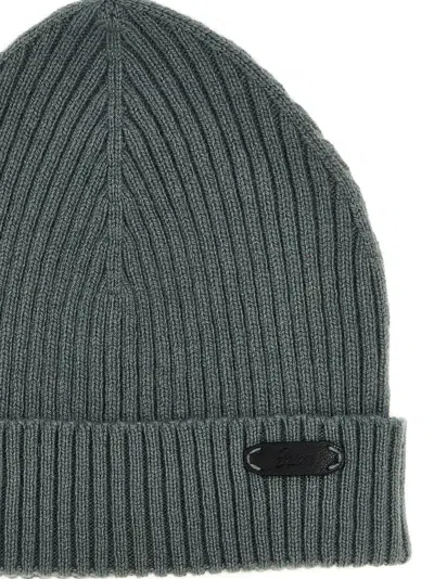 Brioni English Ribbed Beanie Hats Green