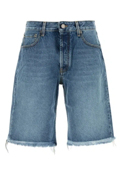 Alessandra Rich Bermuda Shorts With Frayed Hem And Belt Loops In Blue