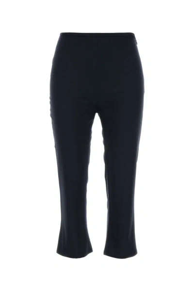Alessandra Rich Wool Capri Pant With Cropped Length And Flared Hem In Blue