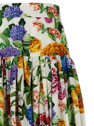Dolce & Gabbana Multicolor Maxi Skirt With Logo Lettering Detail On The Front And All-over Floral Print In Cotton Wo