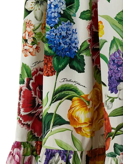 Dolce & Gabbana Multicolor Maxi Skirt With Logo Lettering Detail On The Front And All-over Floral Print In Cotton Wo