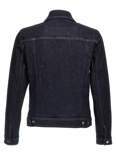 Dolce & Gabbana Dark Blue Jacket With Classic Collar And Contrasting Stitching