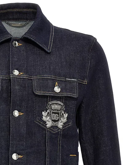 Dolce & Gabbana Dark Blue Jacket With Classic Collar And Contrasting Stitching