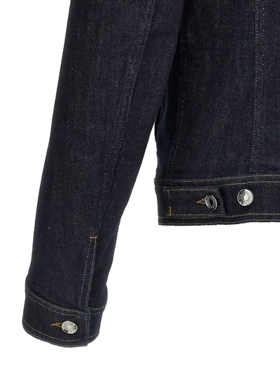 Dolce & Gabbana Dark Blue Jacket With Classic Collar And Contrasting Stitching