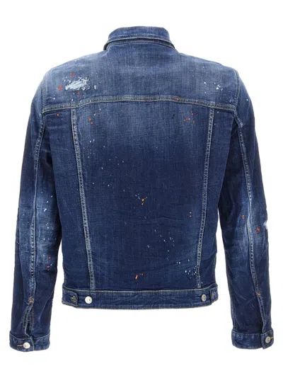 Dsquared2 Dan Blue Jacket With Classic Collar And All-over Painted Details In Denim Man In Blue