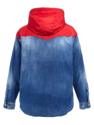 Dsquared2 Hooded Denim Jacket Zip Pockets In Blue