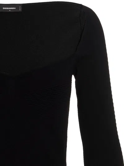 Dsquared2 Ribbed Knee-length Dress Crew Neckline In Black