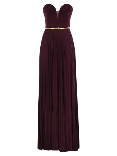 Elisabetta Franchi Pleated Lurex Jersey Red Carpet Dress With Belt