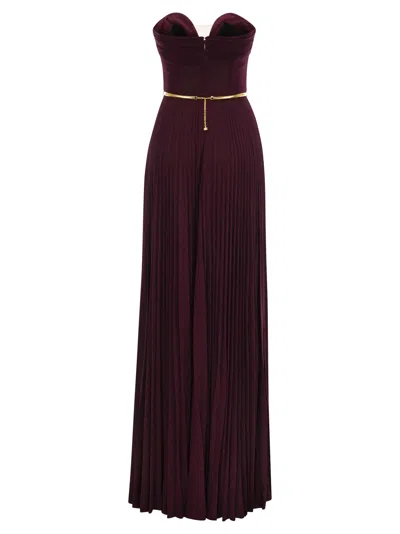 Elisabetta Franchi Pleated Lurex Jersey Red Carpet Dress With Belt