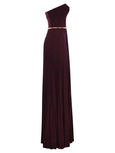 Elisabetta Franchi Pleated Lurex Jersey Red Carpet Dress With Belt