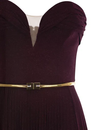Elisabetta Franchi Pleated Lurex Jersey Red Carpet Dress With Belt