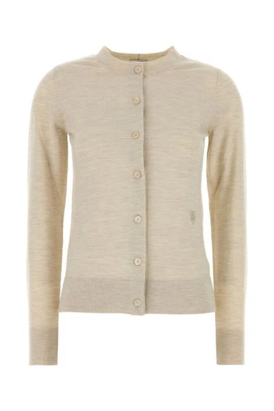 Burberry Sand Wool Cardigan With Ribbed Cuffs And Hem In Brown