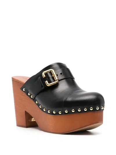 Chloé Jeannette Studded Leather Slingback Platform Clogs In Black