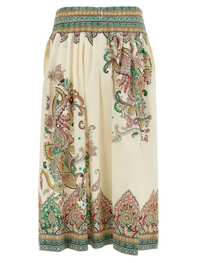 Etro Womens Print On White Base Floral-print High-rise Cotton Midi Skirt