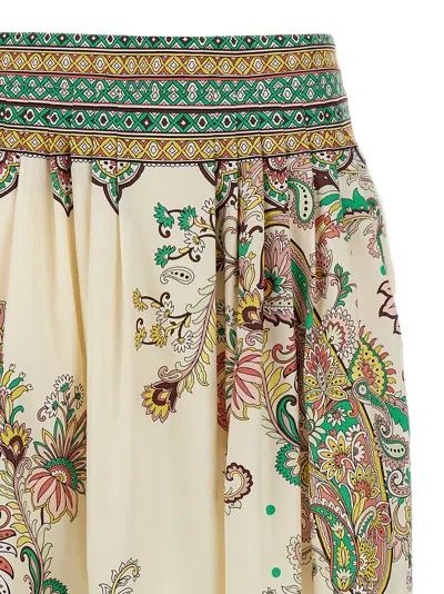Etro Womens Print On White Base Floral-print High-rise Cotton Midi Skirt