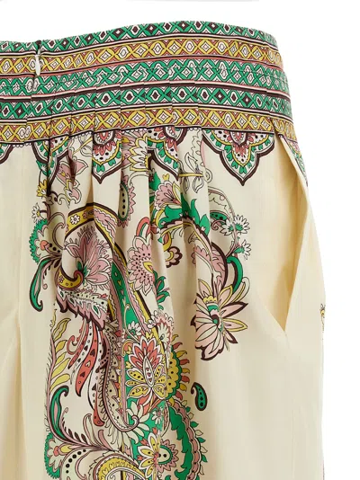 Etro Womens Print On White Base Floral-print High-rise Cotton Midi Skirt