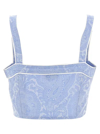 Etro Paisley Print Button Detail Cropped Top In Blue