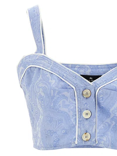 Etro Paisley Print Button Detail Cropped Top In Blue