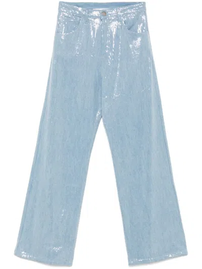 Federica Tosi Light Blue Five-pocket Jeans With All-over Sequins In Fabric Woman