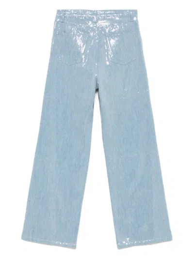 Federica Tosi Light Blue Five-pocket Jeans With All-over Sequins In Fabric Woman