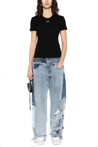 Off-white Off White Cropped T Shirt With Off Embroidery In Black