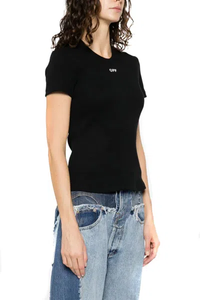 Off-white Off White Cropped T Shirt With Off Embroidery In Black