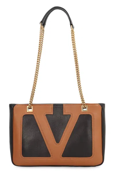 Valentino Viva Superstar Leather Shoulder Bag With Maxi Vlogo Signature On The Front In Black