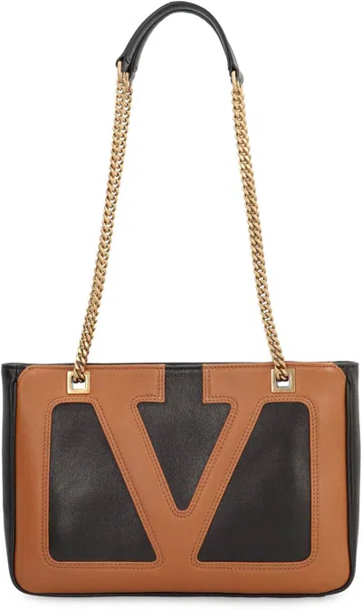 Valentino Viva Superstar Leather Shoulder Bag With Maxi Vlogo Signature On The Front In Black