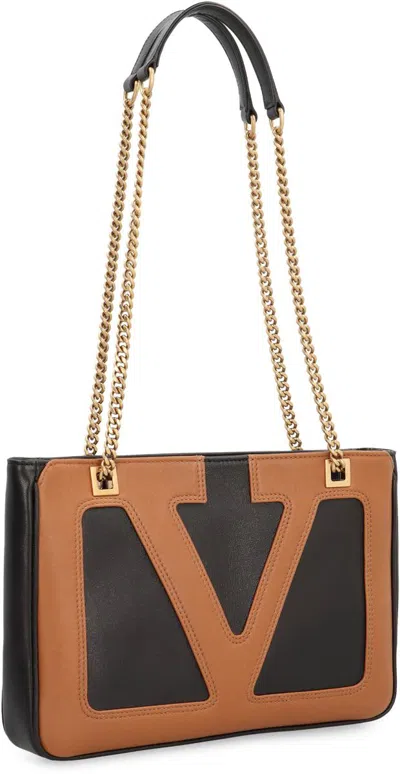 Valentino Viva Superstar Leather Shoulder Bag With Maxi Vlogo Signature On The Front In Black