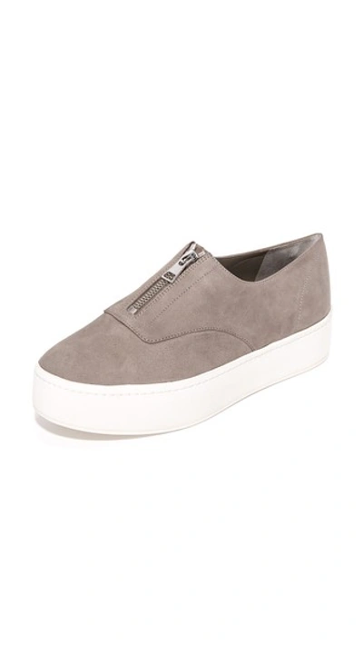 Vince Warner Zip Suede Platform Sneakers In Limestone