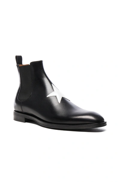 Shop Givenchy Leather Chelsea Star Boots In Black