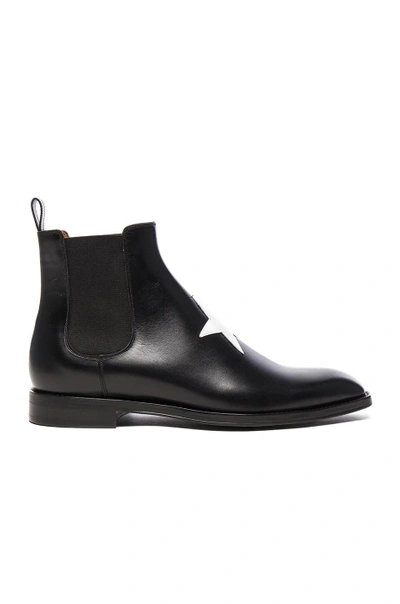 Shop Givenchy Leather Chelsea Star Boots In Black
