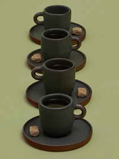 Andrea Tsang Terra Stoneware Espresso Cups And Saucers (set 4)  Abask Gift Set