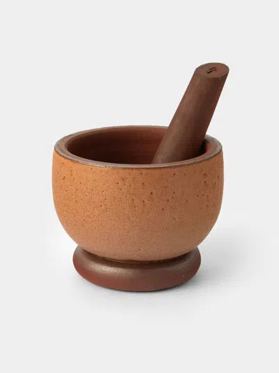 Andrea Tsang Terra Stoneware Pestle And Mortar  Abask Luxury Gift In  Brown