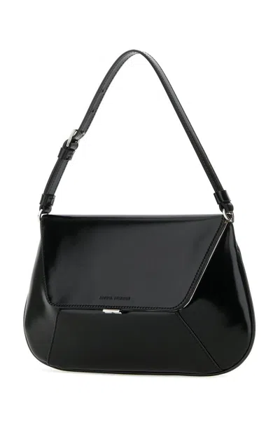 Amina Muaddi Leather Handbag With Curved Base And Reptile Motif Embossing In Black