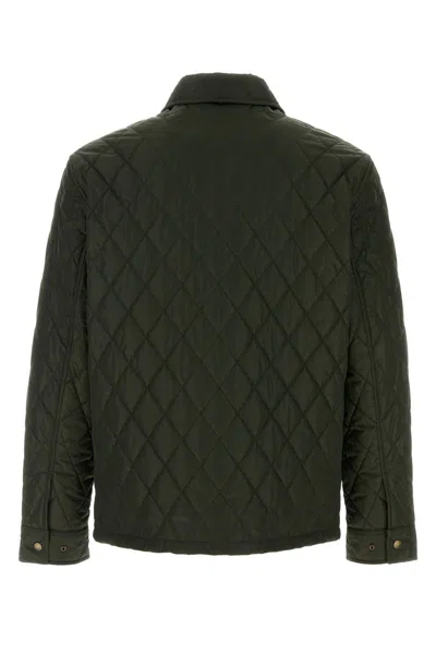 Burberry Green Quilted Jacket With Classic Collar In Tech Fabric Man In Shale