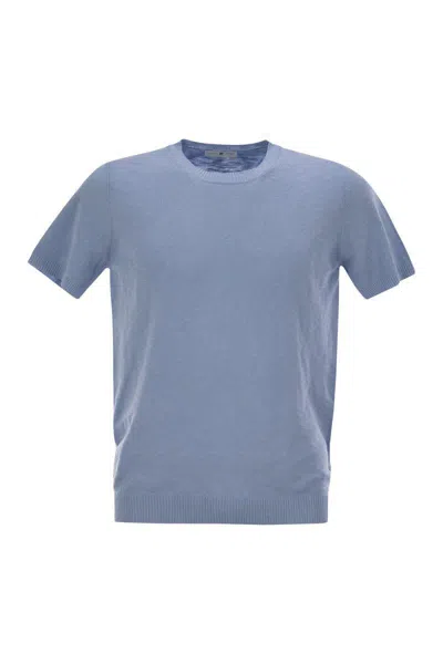 Pt Torino Crew-neck Short-sleeved Cotton Jersey In Blue