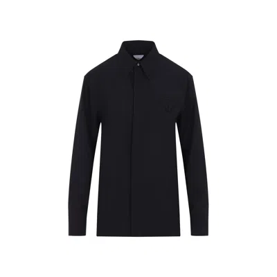 Bottega Veneta Wool Shirt With Buttoned Cuffs And Chest Pocket In Blue