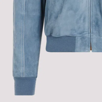 Chloé Blue Grizzled Suede Leather Jacket In Blue