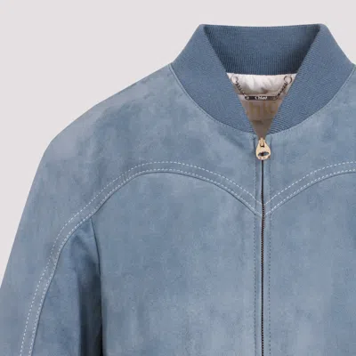 Chloé Blue Grizzled Suede Leather Jacket In Blue