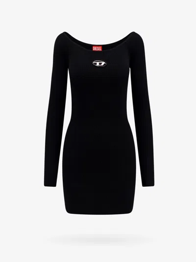 Diesel Black U Neck Dress With D-logo In Black