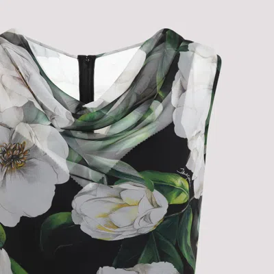 Dolce & Gabbana Women Gardenia Print Silk Chiffon Sheath Dress In Black