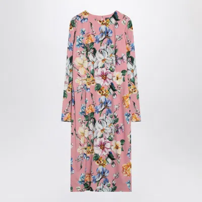 Dolce & Gabbana Silk-blend Floral Print Midi Dress In Multicolor