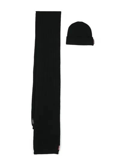 Dsquared2 Knitted Wool Scarf-beanie Set In Black