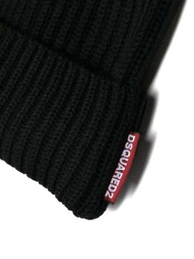 Dsquared2 Knitted Wool Scarf-beanie Set In Black