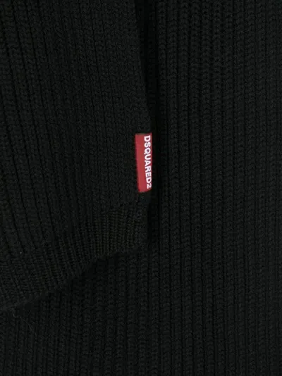 Dsquared2 Knitted Wool Scarf-beanie Set In Black