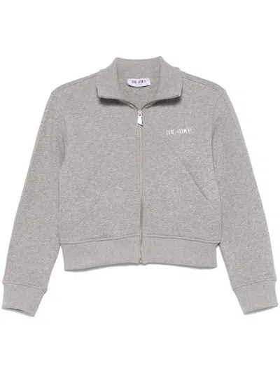 Attico Cropped High Collar Knit Jacket In Grey